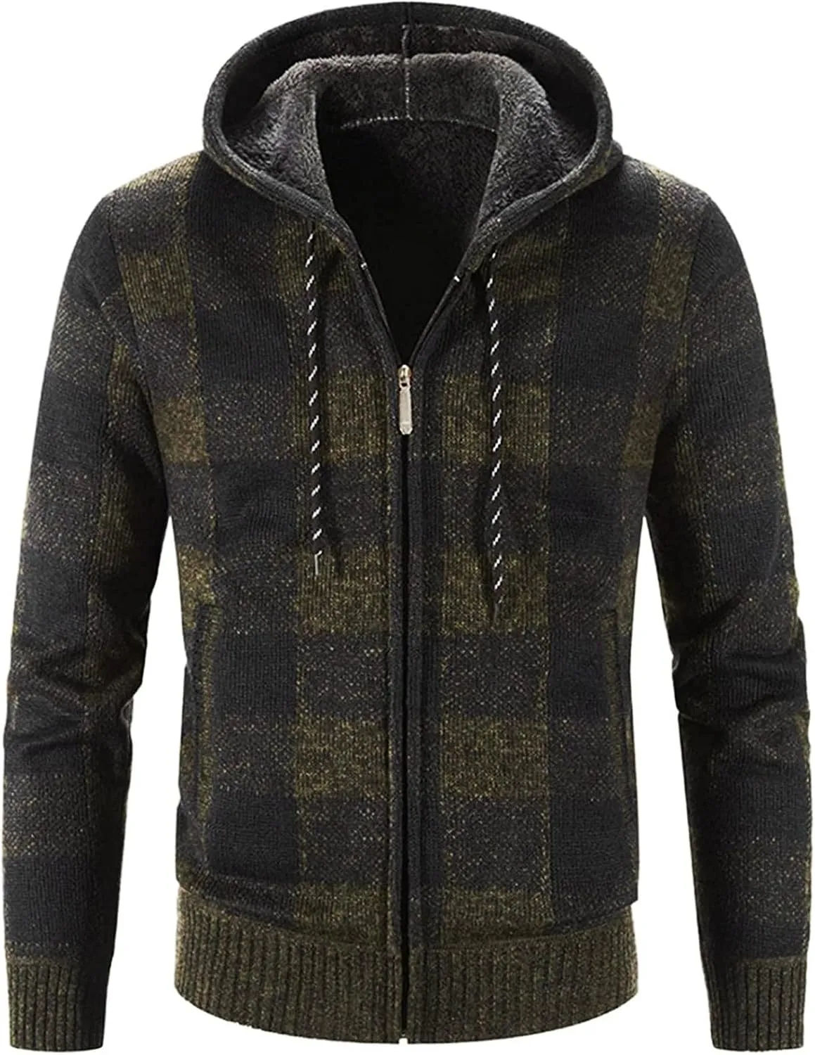 XIAXOGOOL Cardigan Sweater For Men,Men's Full Zip Print Cardigan Hoodie Fleece Lined Long Sleeve Slim Fit Winter Coat