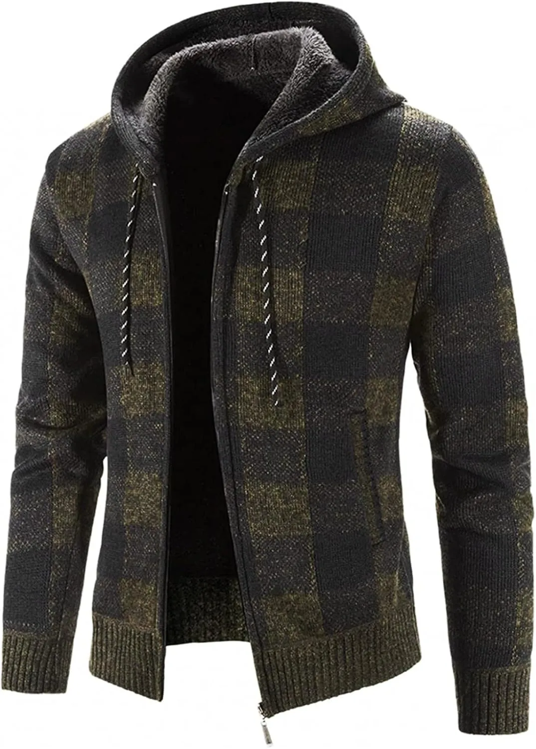 XIAXOGOOL Cardigan Sweater For Men,Men's Full Zip Print Cardigan Hoodie Fleece Lined Long Sleeve Slim Fit Winter Coat