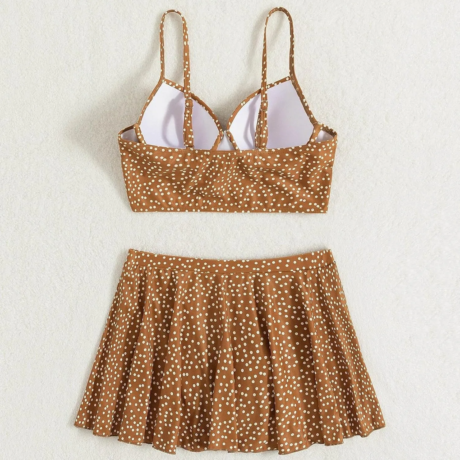 yardsong Two Piece Swimsuit for Women Boho Polka Dot Print Skirted Bikini Sets Adjustable Spaghetti Straps Cute Bathing Suit