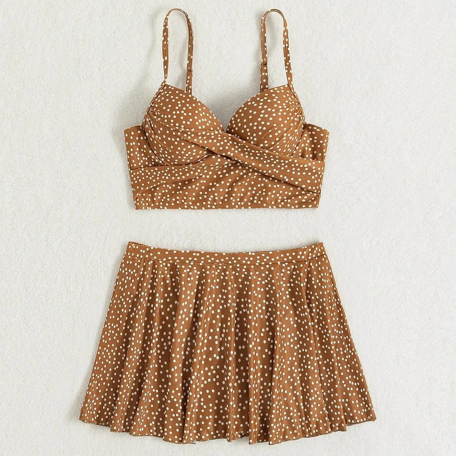 yardsong Two Piece Swimsuit for Women Boho Polka Dot Print Skirted Bikini Sets Adjustable Spaghetti Straps Cute Bathing Suit