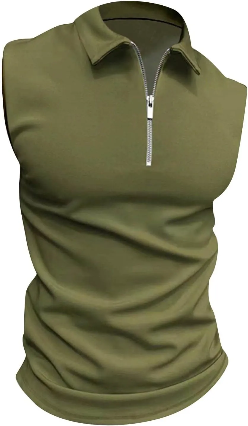 Ymosrh Men's Tank Top Undershirt Quarter Zipper Sleeveless Polo Shirts Casual Slim Fit Tank Shirt for Men, S-3XL