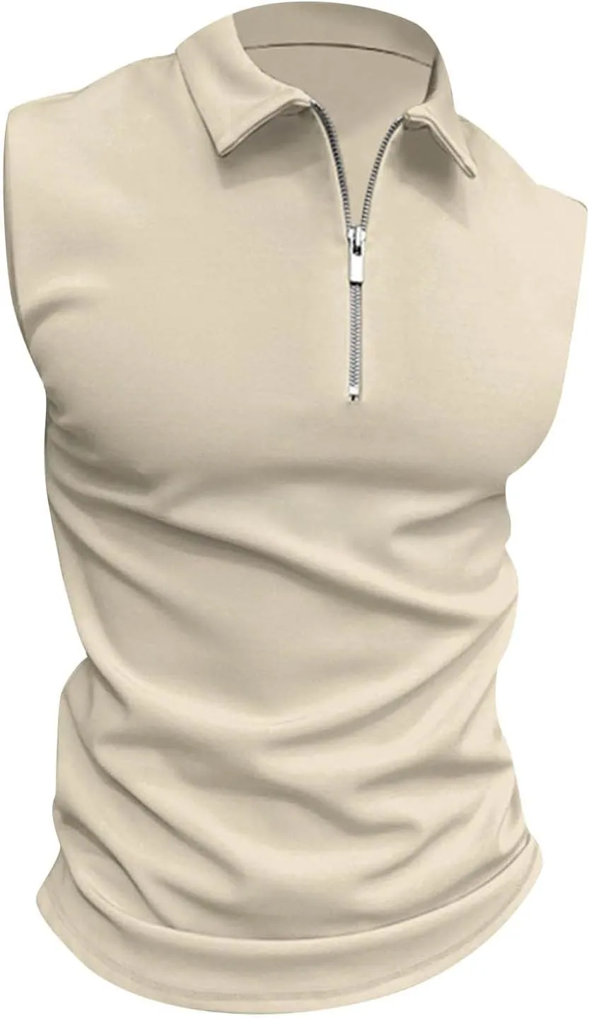 Ymosrh Men's Tank Top Undershirt Quarter Zipper Sleeveless Polo Shirts Casual Slim Fit Tank Shirt for Men, S-3XL