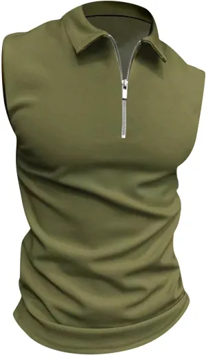 Ymosrh Men's Tank Top Undershirt Quarter Zipper Sleeveless Polo Shirts Casual Slim Fit Tank Shirt for Men, S-3XL