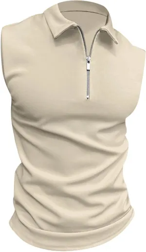 Ymosrh Men's Tank Top Undershirt Quarter Zipper Sleeveless Polo Shirts Casual Slim Fit Tank Shirt for Men, S-3XL