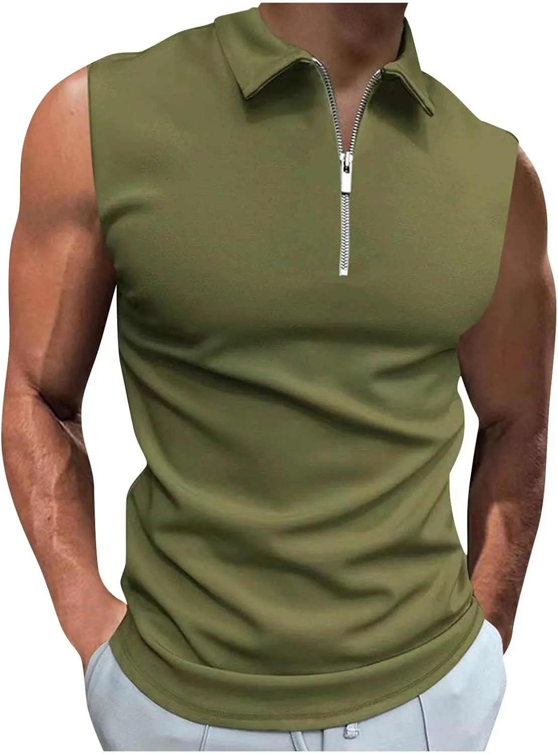 Ymosrh Men's Tank Top Undershirt Quarter Zipper Sleeveless Polo Shirts Casual Slim Fit Tank Shirt for Men, S-3XL