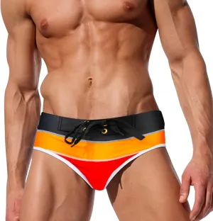 ZEFOTIM Swim Briefs for Men Drawstring Funny Color Block Trunk Board Surf Swimsuit