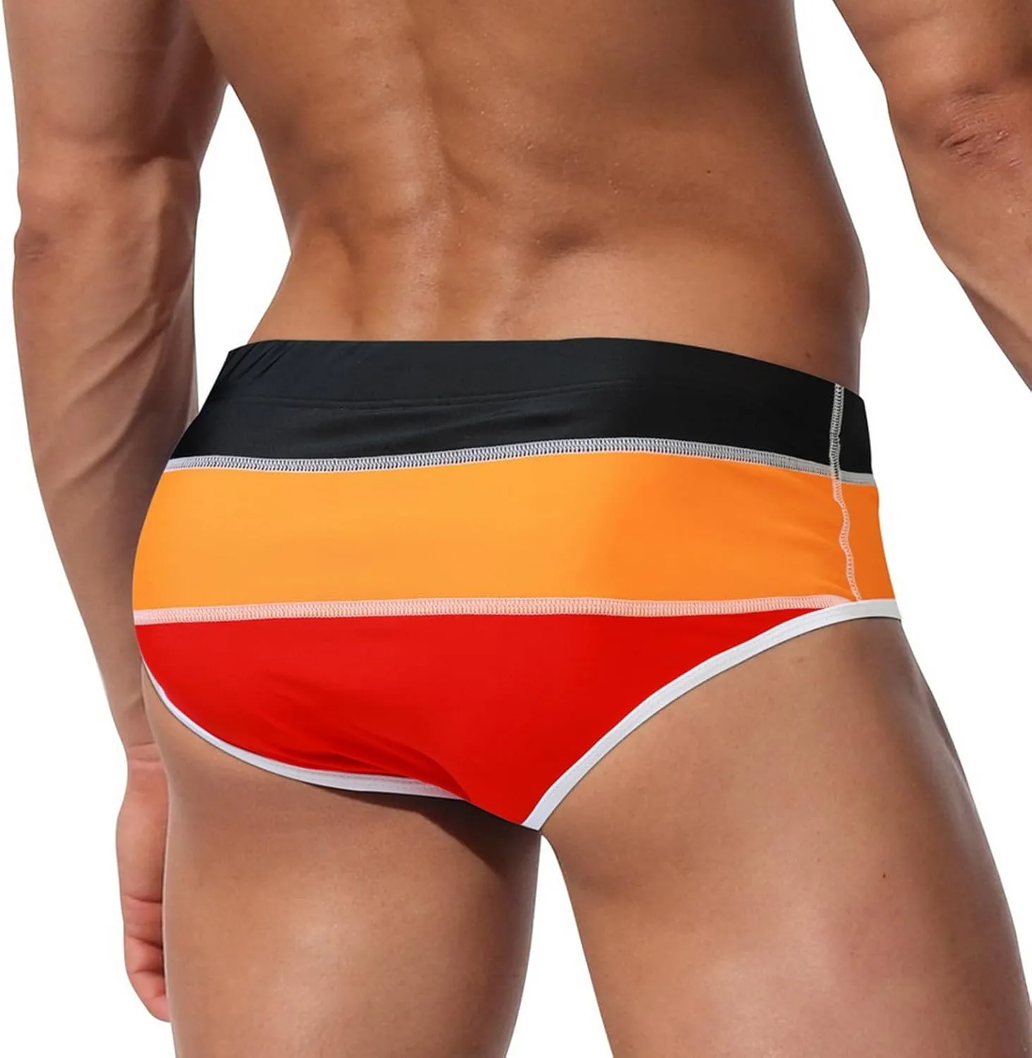 ZEFOTIM Swim Briefs for Men Drawstring Funny Color Block Trunk Board Surf Swimsuit