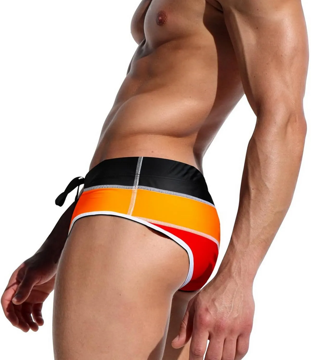 ZEFOTIM Swim Briefs for Men Drawstring Funny Color Block Trunk Board Surf Swimsuit