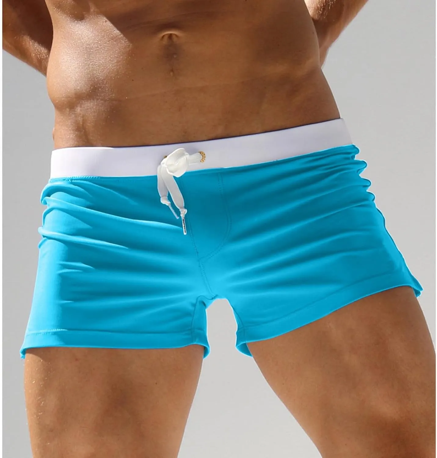 ZEFOTIM Swim Shorts for Men Drawstring Funny Color Block Trunk Beach Fun Swimwear with Zipper Pockets