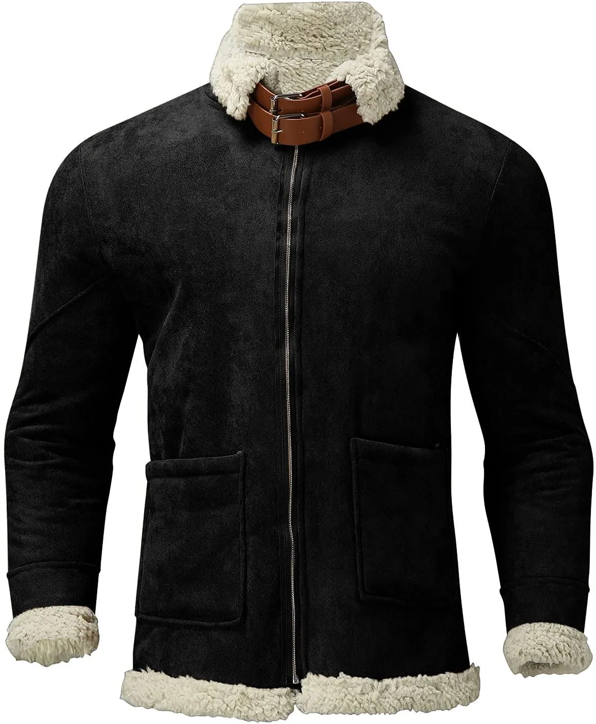 ZYXTIM Mens Faux Shearling Aviator Bomber Jacket Winter Thicken Warm Thermal Sherpa Lined Fleece Jackets