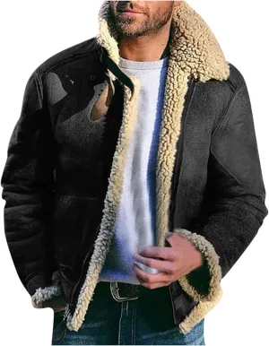 ZYXTIM Mens Faux Shearling Aviator Bomber Jacket Winter Thicken Warm Thermal Sherpa Lined Fleece Jackets