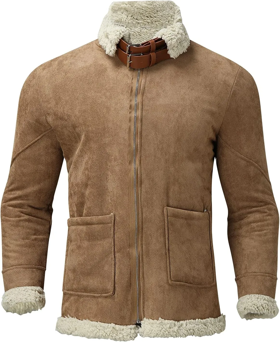 ZYXTIM Men's Heavyweight Fit Faux Fur Lapel Collar Coats Sherpa Lined Fleece Windbreaker Bomber Trucker Jacket